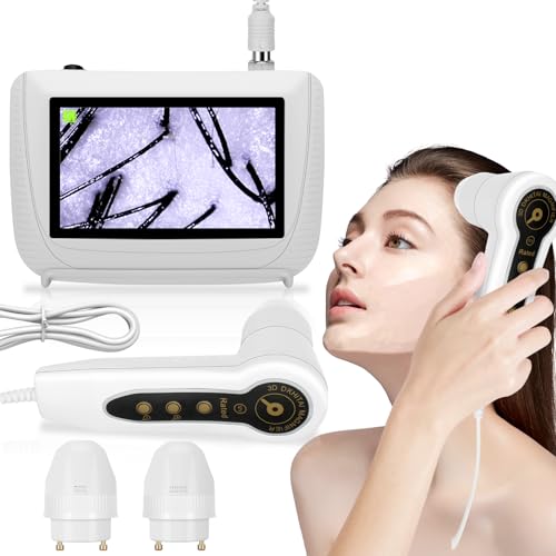 Skin Hair Analyze, Scalp Analysis Machine, 5 Inch LCD Screen Rechargeable Digital Scanner for Skin & Hair Analysis, 50x/200x DualHeads, Digital Skin Health Detection Use for Home and Salon