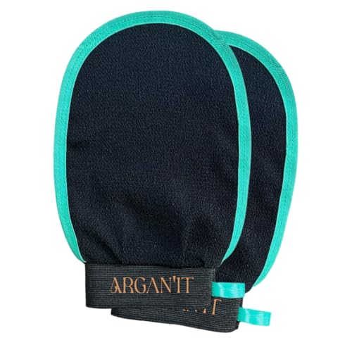 Arganit Bath Mitt Set of 2 ? Original Exfoliating for Dead Skin Removal - Microdermabrasion Mitts, Self-Tan Remover and Keratosis Pilaris Treatment Moroccan Hammam Body Mitt 100% Viscose
