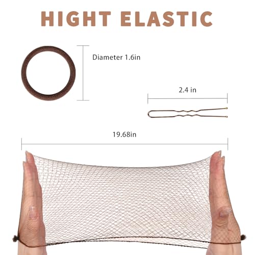 TsMADDTs Hair Nets and U Shaped Pins Set - 30 Hair Nets, 30 2.4 INCH Hair Pins, 5 Hair Bands, Brown