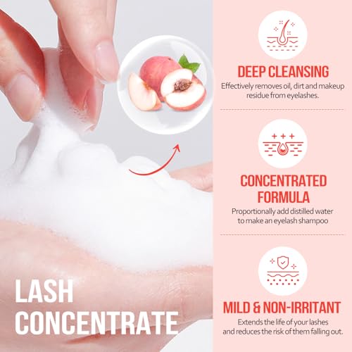Lash Shampoo Concentrate 100 ml/3.4 fl.oz Lash Cleanser Concentrate Oil Free Eyelash Extension Shampoo for Salon Home Eyelash Care-Can Make 20 bottles of 60ml Lash Shampoo,Peach