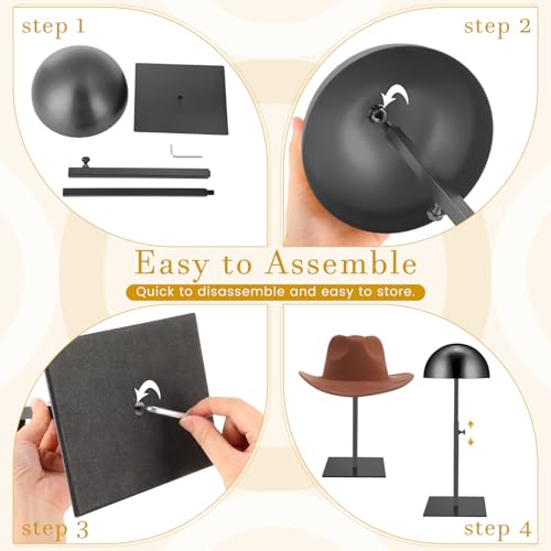 Sintuff 2 Pcs Hat Display Stand 7.9-15.7 Inch Adjustable Hat Holder Sturdy Wigs Head Stand Anti-rust Non-slip Stable Stainless Steel Metal Hat Rack for Multiple Hats Storage Wig(Black,Square Base)