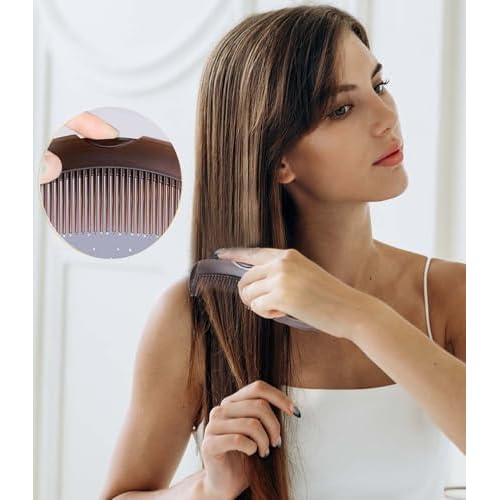 Dandruff Comb Fine Tooth Scalp Detox Comb Lice for Women, Men & Kids Stainless Steel Scalp Detoxing, Sweep & Massage Hair Brush Tool for Hair Care (Brown+Red)