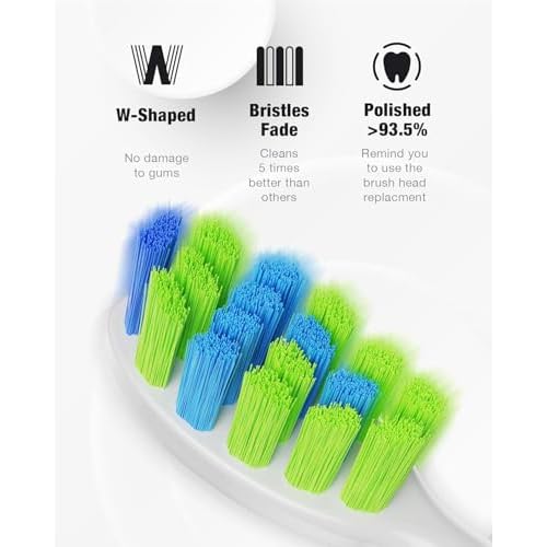 7AM2M Ultrasonic Electric Toothbrush with 6 Brush Heads for Adults&Kids, One Charge for 120 Days, Type-C Charge, 5 Modes, 40000VPM Powered Toothbrush, 2 Minutes Built in Smart Timer (Peacock Green)