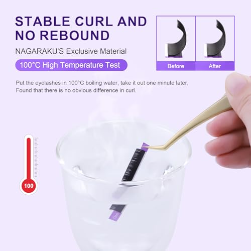 NAGARAKU 5 Trays Eyelash Extensions 0.03mm D curl 7-15mm Mix Tray Individual Lashes Classic Matte Black Faux Mink 16 Rows Professional Beauty Salon Supplies - Purple Card