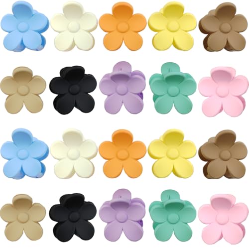 20PCS 1.57inch Cute Flower Claw Clips, Small Jaw Clips for Women Girls Thin/Medium/Thick Hair, 10 Colors Nonslip Strong Hold Clamps Catch Barrettes Hair Accessories