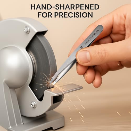 Ultra-Precision Professional Slant Tweezers for Women Facial Hair - German Stainless Steel, Lightweight Black Tweezers for Women & Men, Ideal for Eyebrow & Facial Grooming (Matte Gray)
