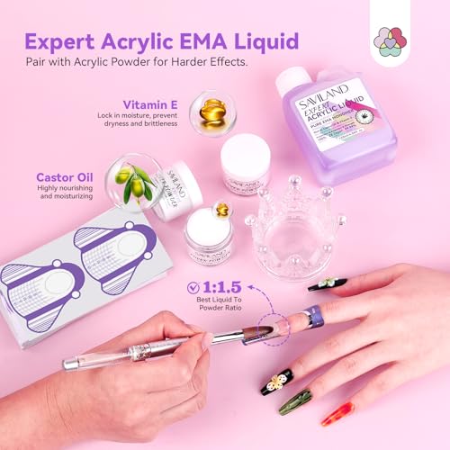 SAVILAND Plus Acrylic Nail Kit: Professional Nails Kit Set Clear White Pink Acrylic Powder and Liquid Set with U V Nail Lamp Nail Remover for DIY Home Use