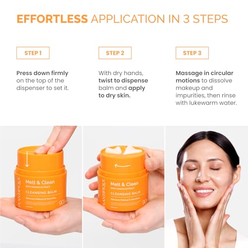 PLANTIFIQUE Korean Cleansing Balm Makeup Remover with Mango & Papaya Extracts, Hyaluronic Acid and Ceramide - Nourishing Melting Cleanser for All Skin Types 1.41 oz / 40 g