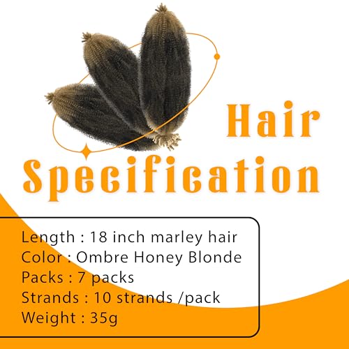 Marley Hair 18 Inch 7 Packs Pre Separated Springy Afro Twist Hair Ombre Honey Blonde Marley Twist Braiding Hair for Faux Locs Crochet Hair Pre Fluffed Spring Twist Hair Extensions (18",1B/27)
