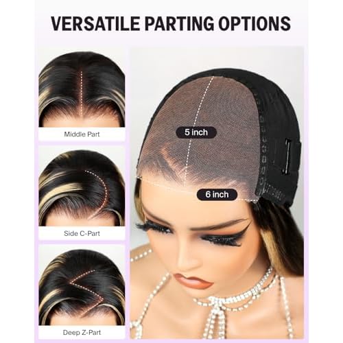 6x5 Wear and Go Glueless Wigs Human Hair Ombre Lace Front Wig Human Hair 220% Density Highlight Straight Wigs Bleached Tiny Knots FB27# 24 Inch