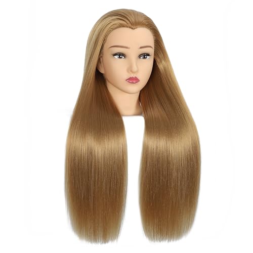 Mannequin Head with Hair 28¡° Human Hair,Manikin Head Hairdresser Training Head Cosmetology Doll Head for Styling Braiding Practice with Clamp Stand