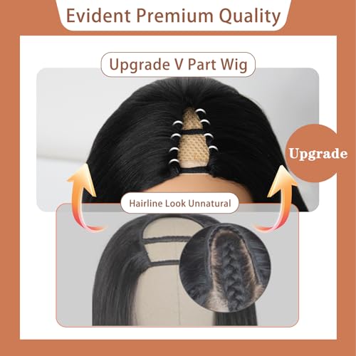 V Part Wig Human Hair Straight Vpart Human Hair Wig Upgrade U Part Glueless Half Wigs Human Hair Clip in V Part Wig Glueless With Elastic Drawstring No Leave Out for Women Beginner Friendly 26 Inch