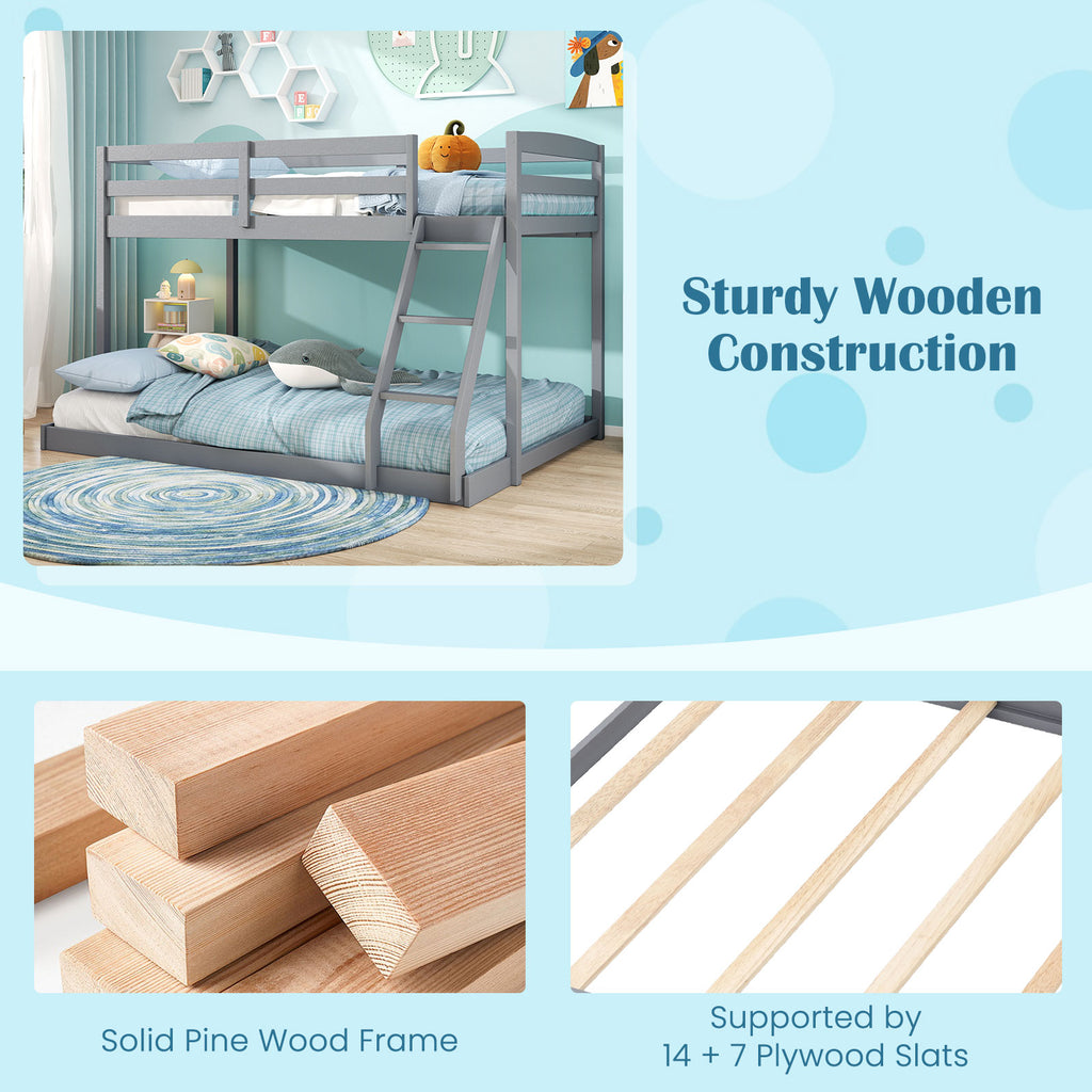Twin Over Full Bunk Bed Low Floor Pine Wood - Gray