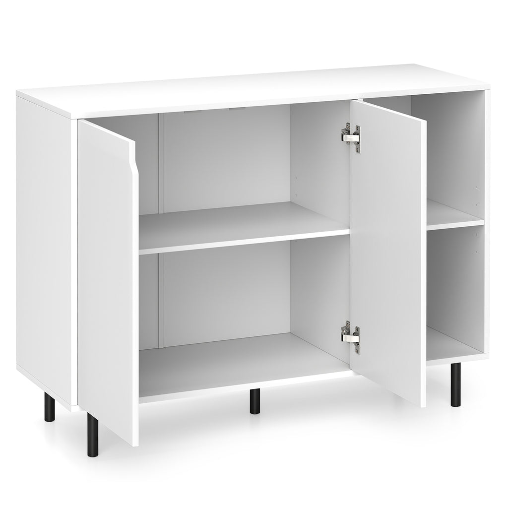 42 Inch Sideboard Buffet Cabinet - 2-Door with Open Shelf, White
