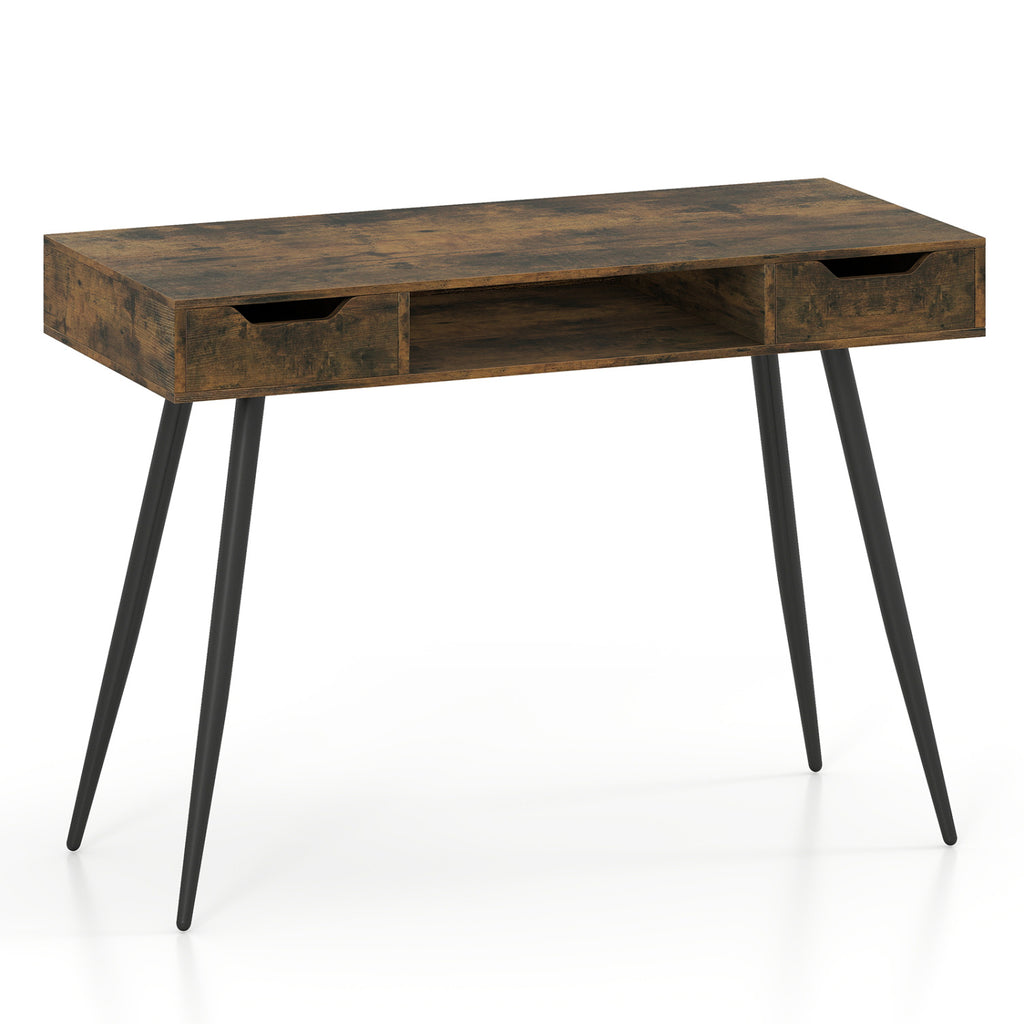 42.5" Mid Century Modern Writing Desk with Drawers - Rustic Brown