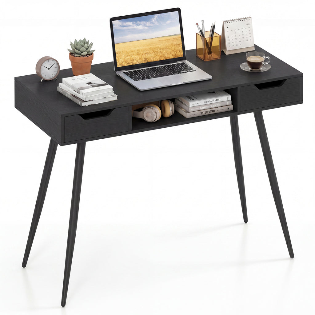 42.5" Mid Century Modern Writing Desk with Drawers - Rustic Brown