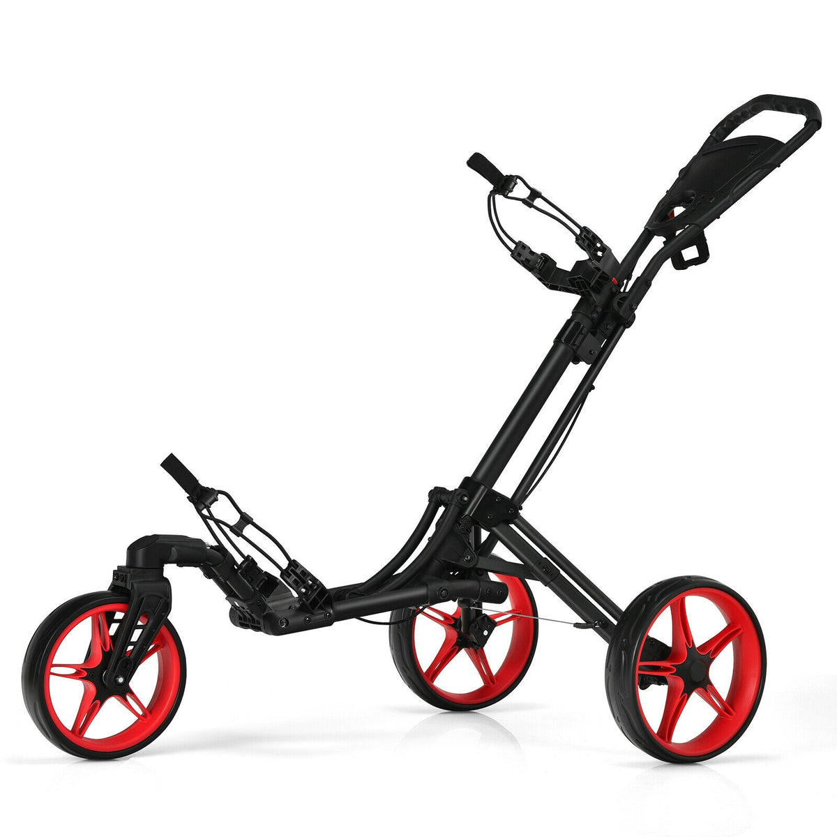 Red 3 Wheel Folding Golf Push Cart with Scoreboard & Adjustable Handle