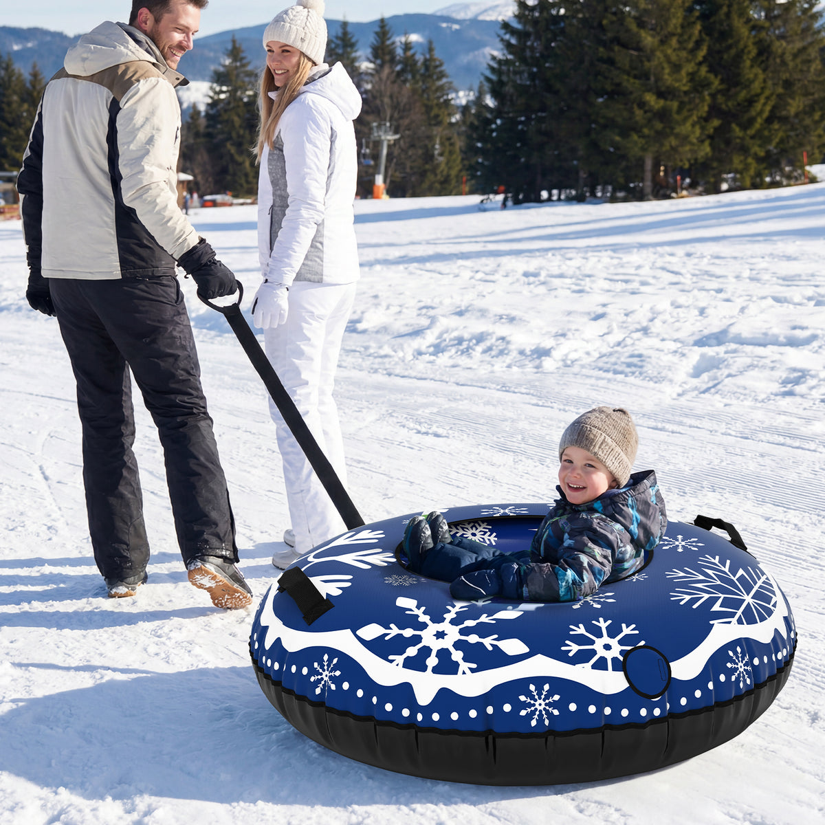 42-Inch Heavy-Duty Inflatable Snow Tube with Detachable Tow Strap - Orange