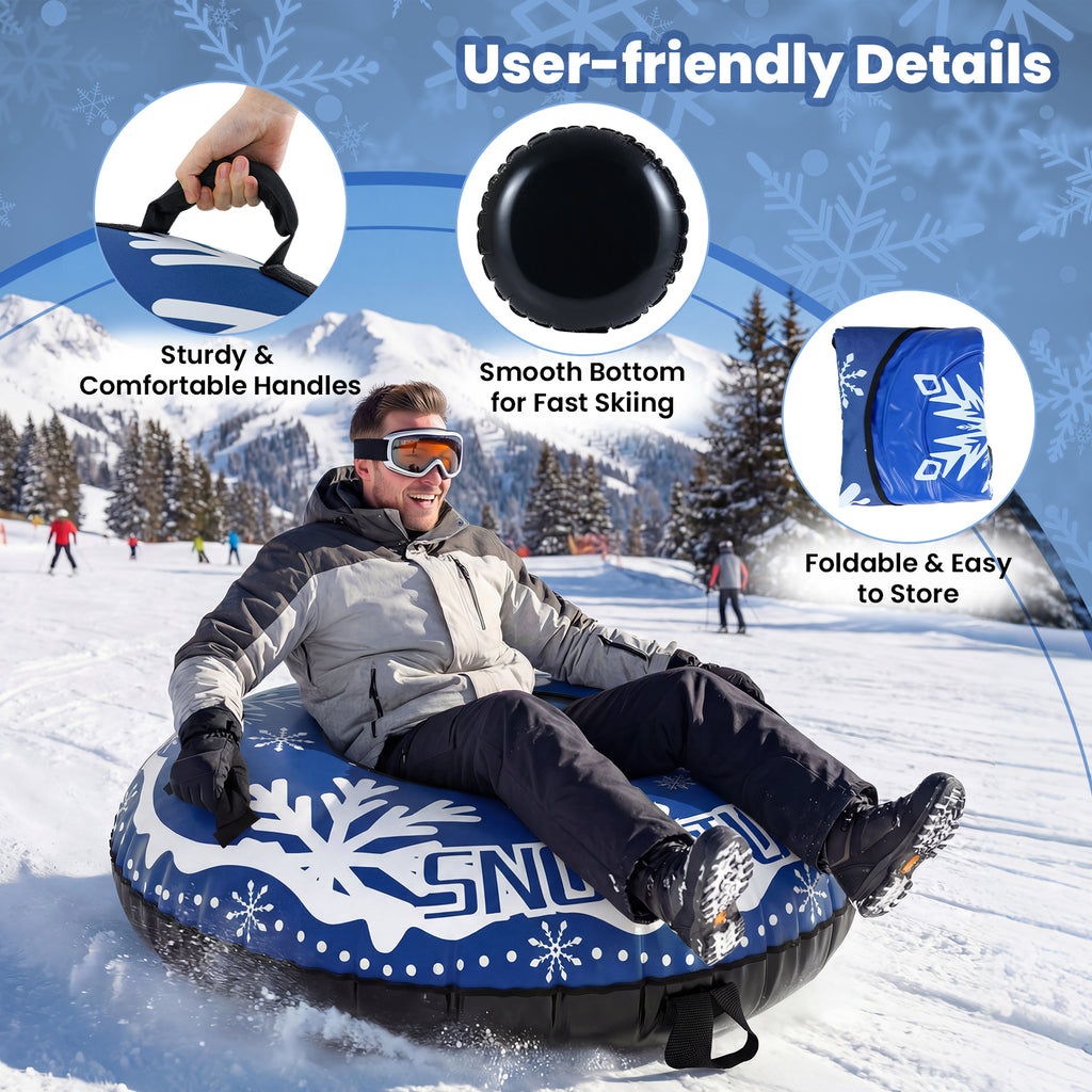 42-Inch Heavy-Duty Inflatable Snow Tube with Detachable Tow Strap - Blue