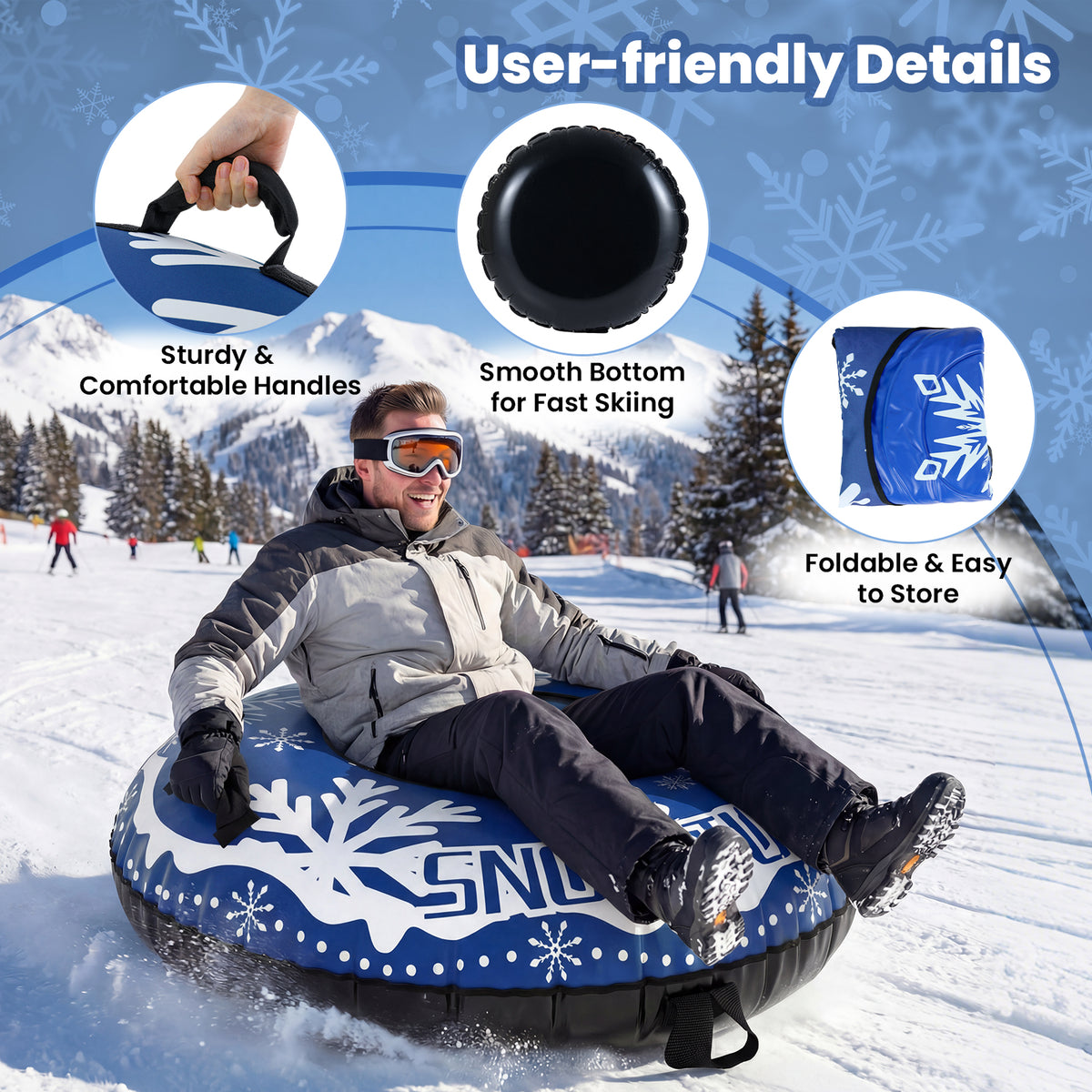 42-Inch Heavy-Duty Inflatable Snow Tube with Detachable Tow Strap - Blue