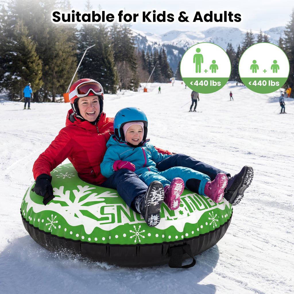 42-Inch Heavy-Duty Inflatable Snow Tube with Detachable Tow Strap - Green