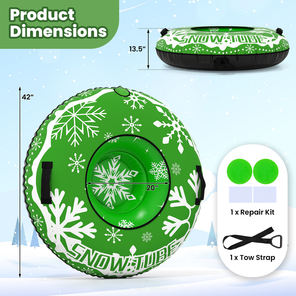 42-Inch Heavy-Duty Inflatable Snow Tube with Detachable Tow Strap - Green