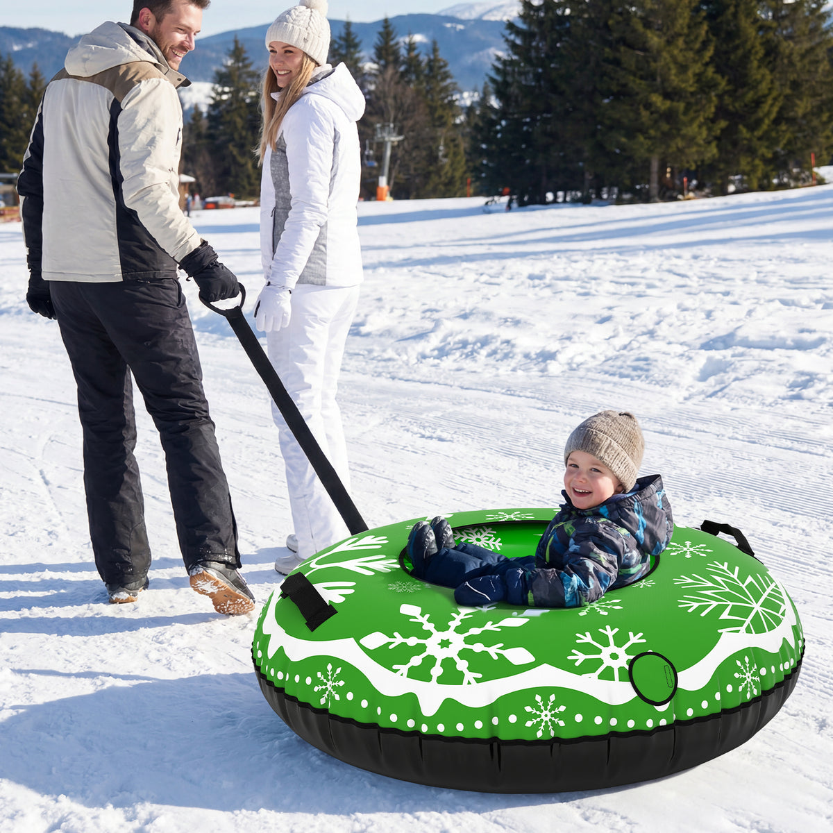 42-Inch Heavy-Duty Inflatable Snow Tube with Detachable Tow Strap - Green