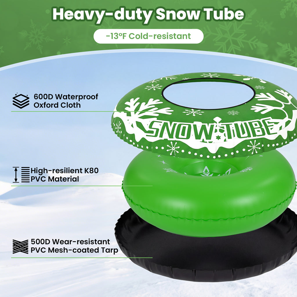 42-Inch Heavy-Duty Inflatable Snow Tube with Detachable Tow Strap - Green