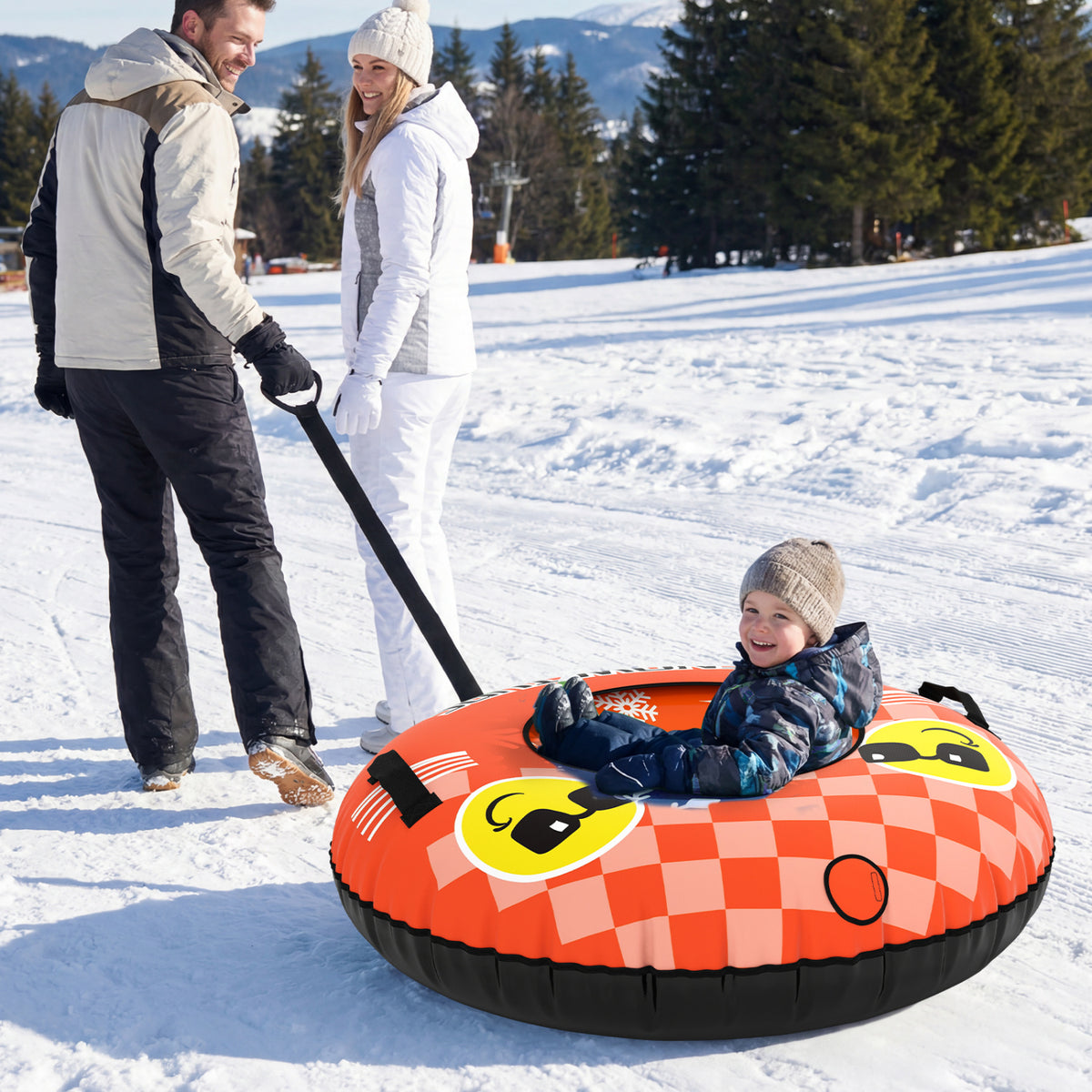 42-Inch Heavy-Duty Inflatable Snow Tube with Detachable Tow Strap - Orange