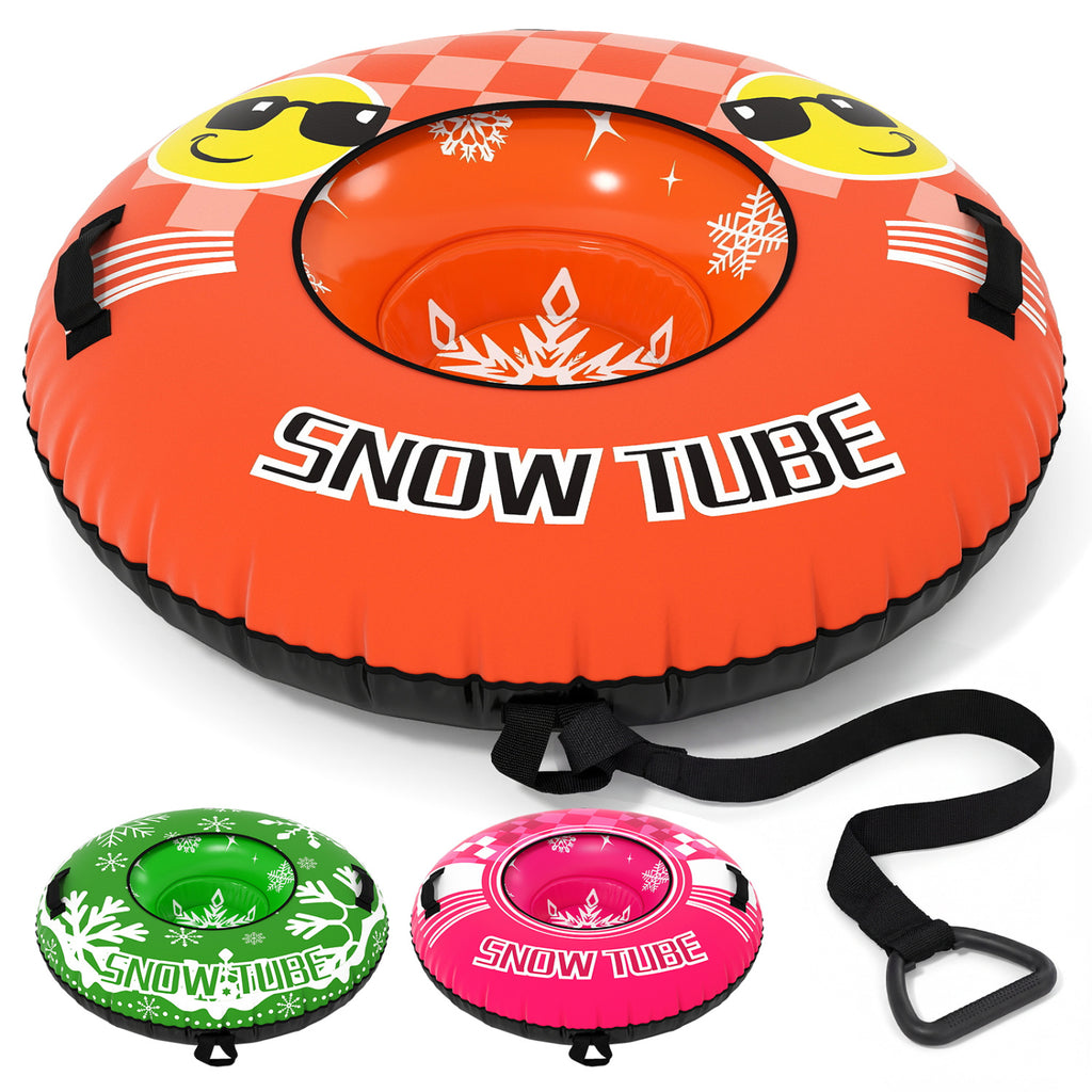 42-Inch Heavy-Duty Inflatable Snow Tube with Detachable Tow Strap - Orange