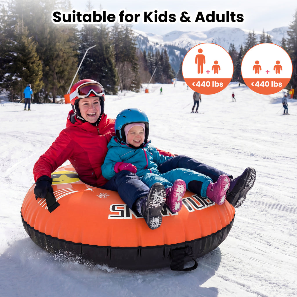 42-Inch Heavy-Duty Inflatable Snow Tube with Detachable Tow Strap - Orange