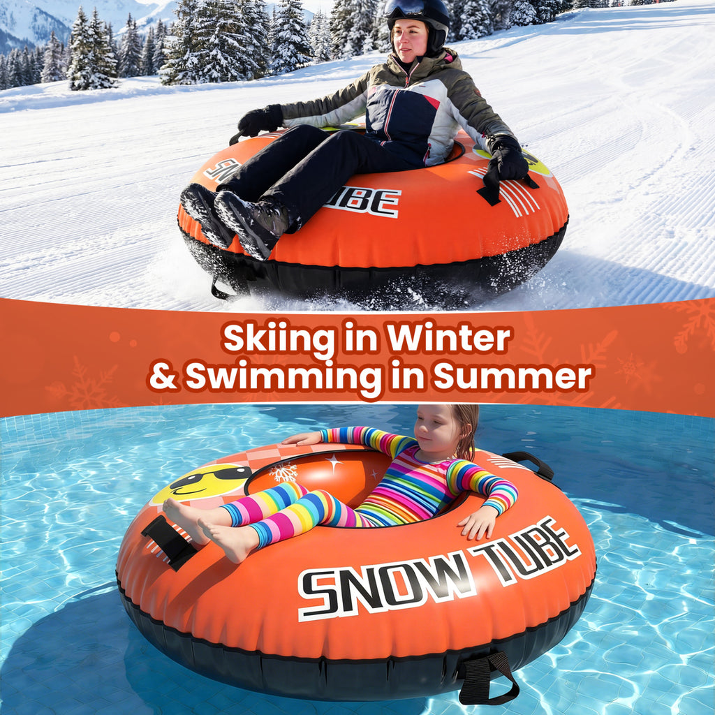 42-Inch Heavy-Duty Inflatable Snow Tube with Detachable Tow Strap - Orange