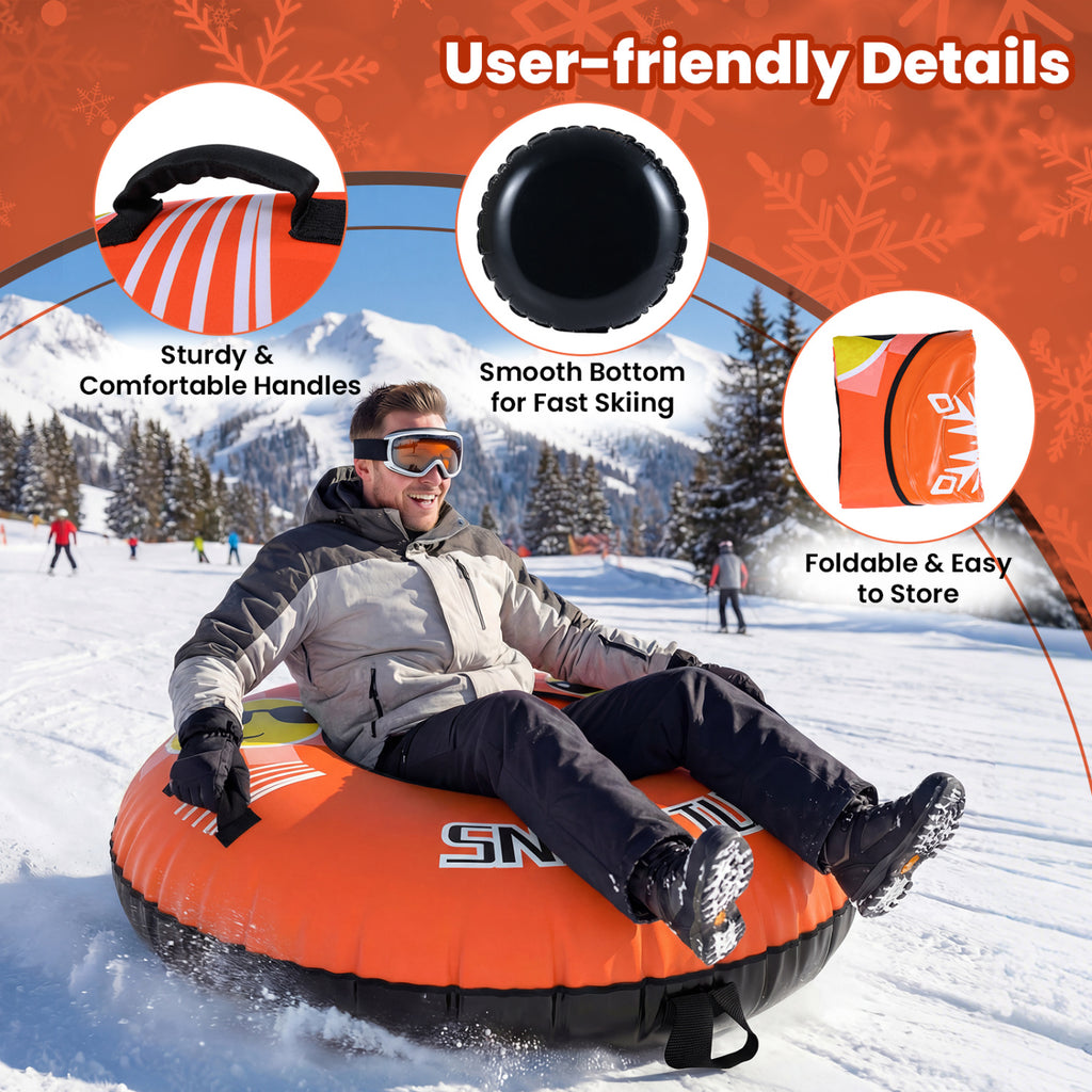 42-Inch Heavy-Duty Inflatable Snow Tube with Detachable Tow Strap - Orange