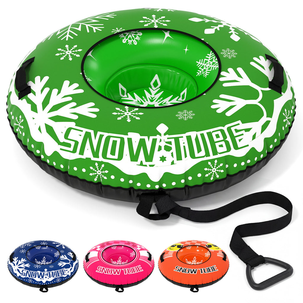 42-Inch Heavy-Duty Inflatable Snow Tube with Detachable Tow Strap - Green
