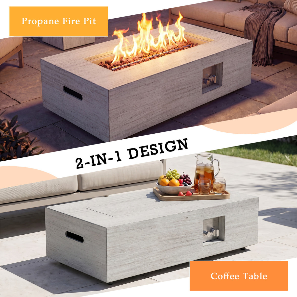 42 Inch Outdoor Rectangular Fire Table 50,000 BTU with Tank Holder