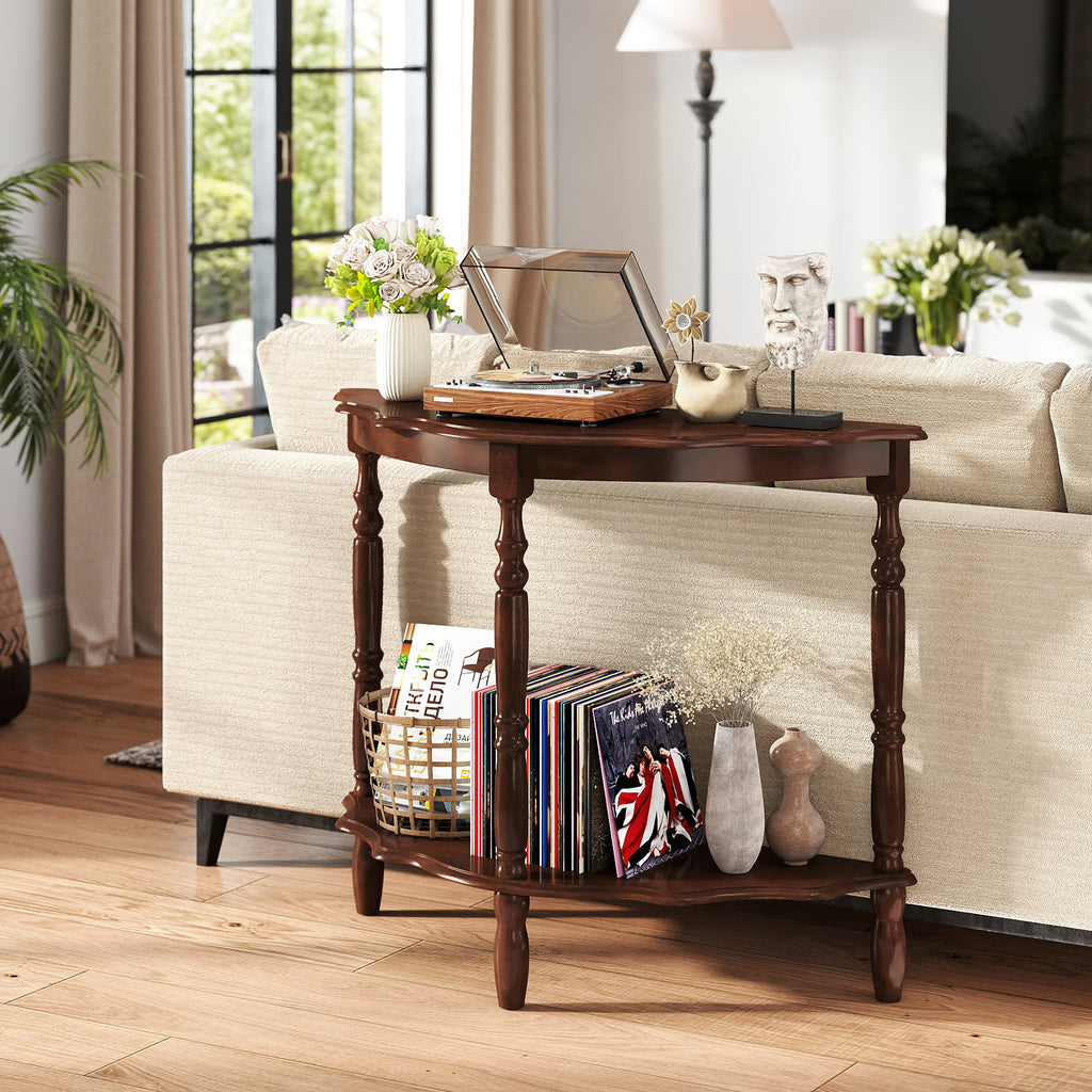 42 Inch Half Moon Console Table with Shelves - Espresso