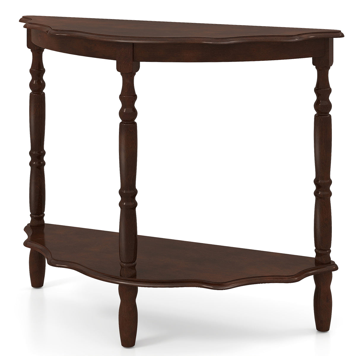 42 Inch Half Moon Console Table with Shelves - Espresso