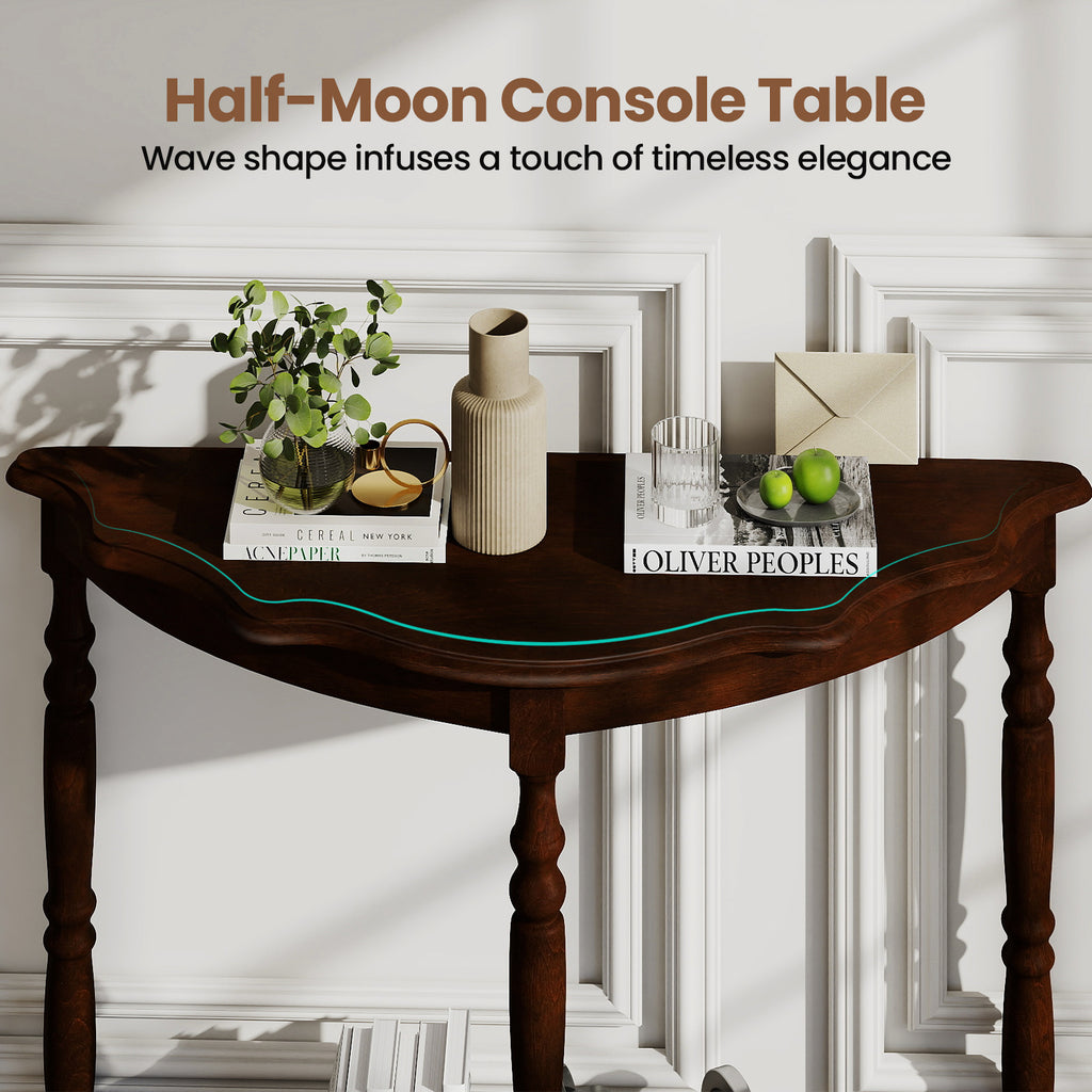 42 Inch Half Moon Console Table with Shelves - Espresso