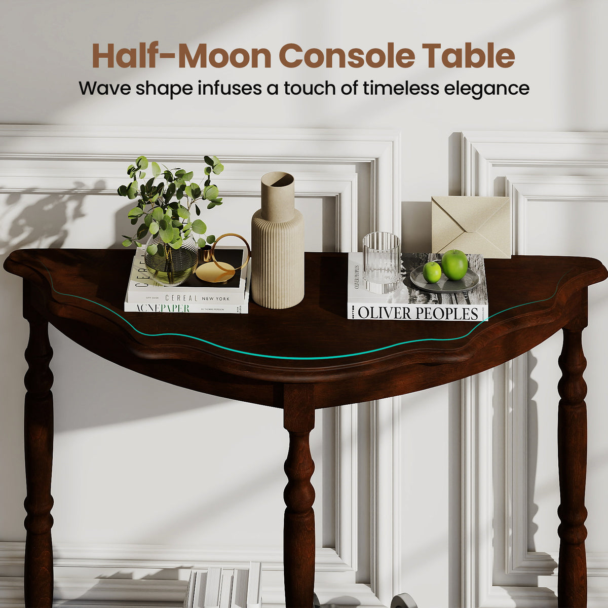 42 Inch Half Moon Console Table with Shelves - Espresso