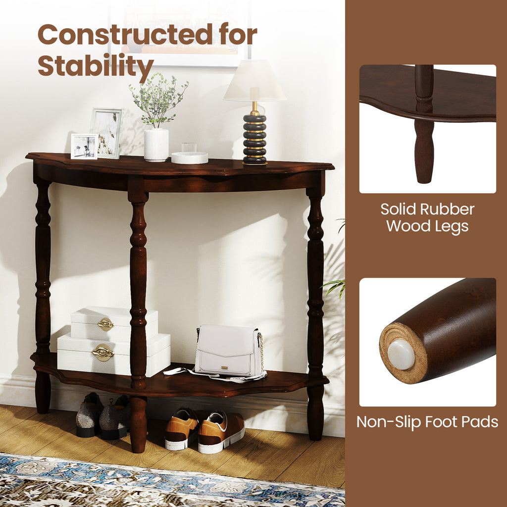 42 Inch Half Moon Console Table with Shelves - Espresso