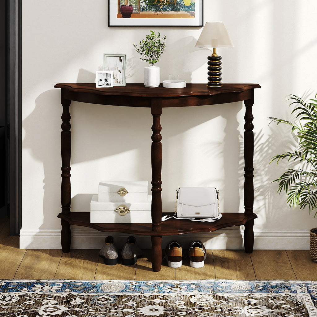 42 Inch Half Moon Console Table with Shelves - Espresso