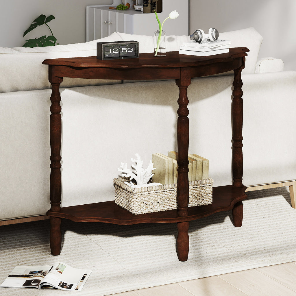 42 Inch Half Moon Console Table with Shelves - Espresso