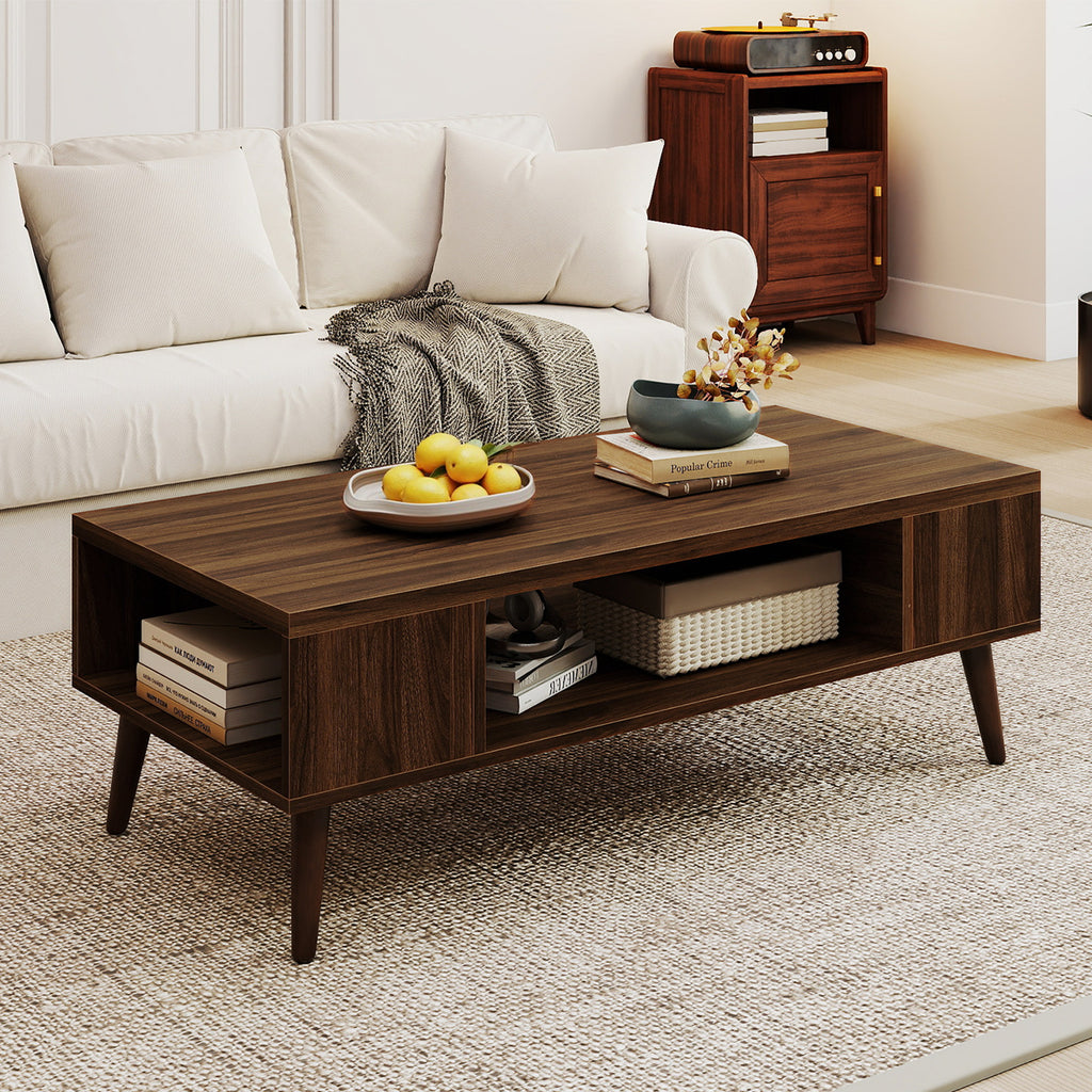 42 Inch Mid Century Modern Coffee Table with Storage - Walnut