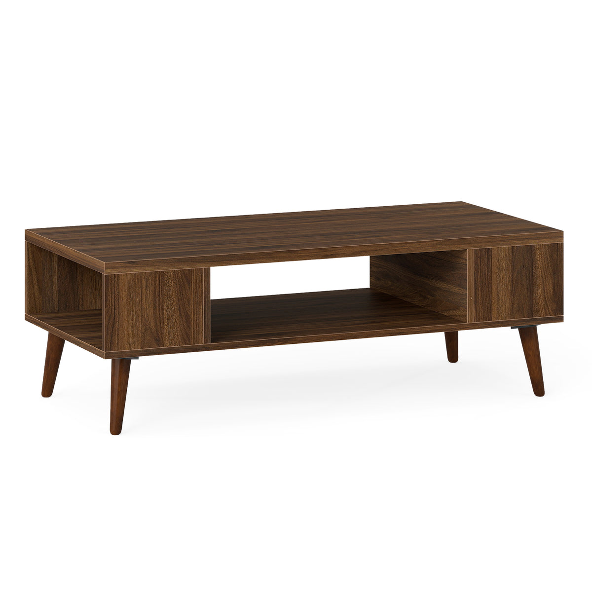 42 Inch Mid Century Modern Coffee Table with Storage - Walnut