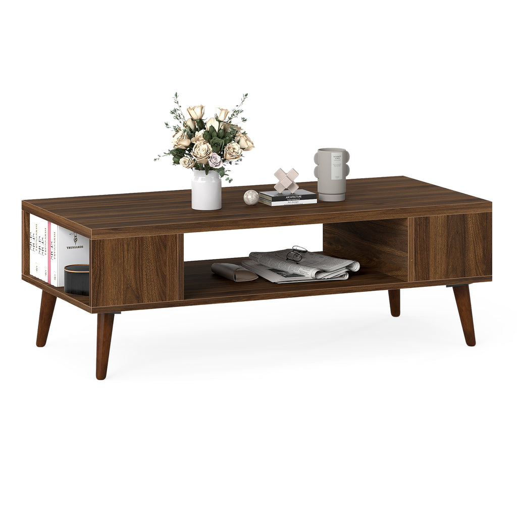 42 Inch Mid Century Modern Coffee Table with Storage - Walnut