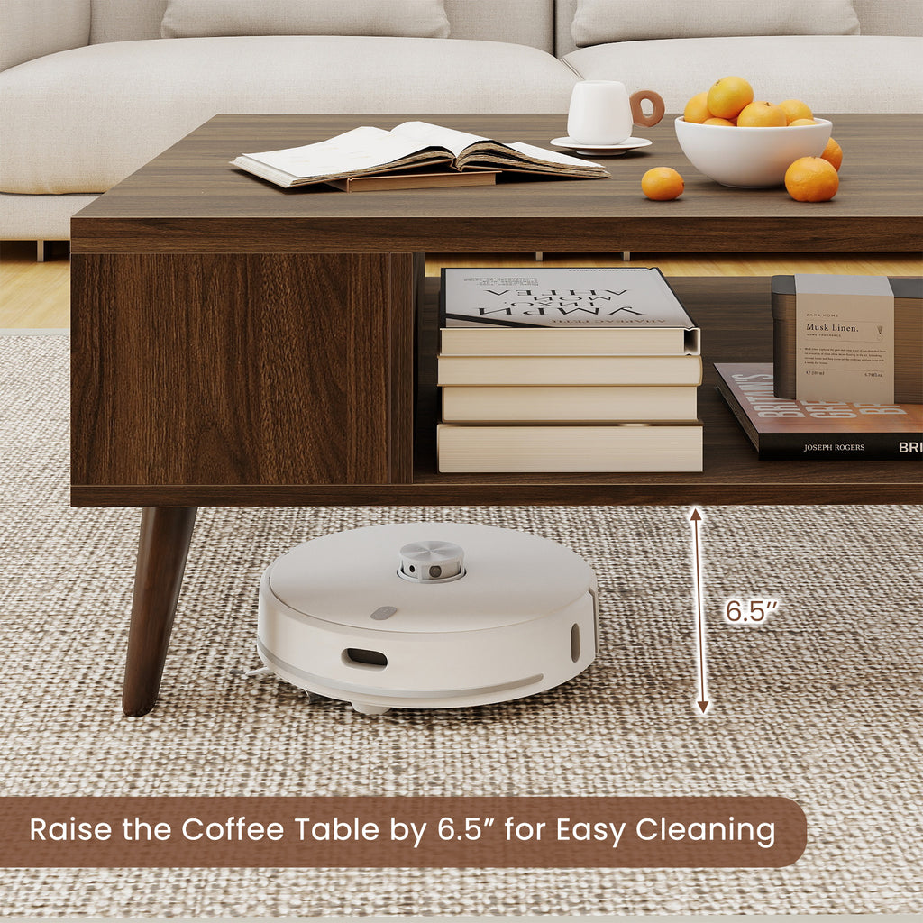 42 Inch Mid Century Modern Coffee Table with Storage - Walnut