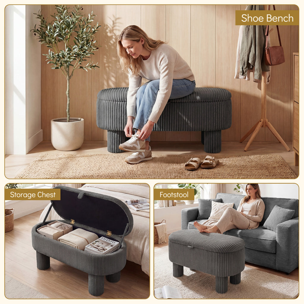 42 Inch Storage Ottoman Bench Corduroy - Gray