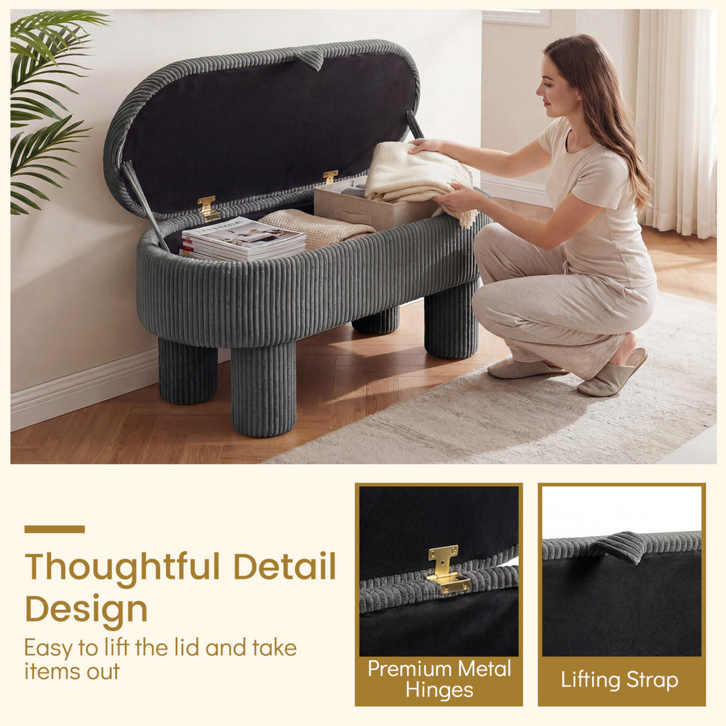 42 Inch Storage Ottoman Bench Corduroy - Gray