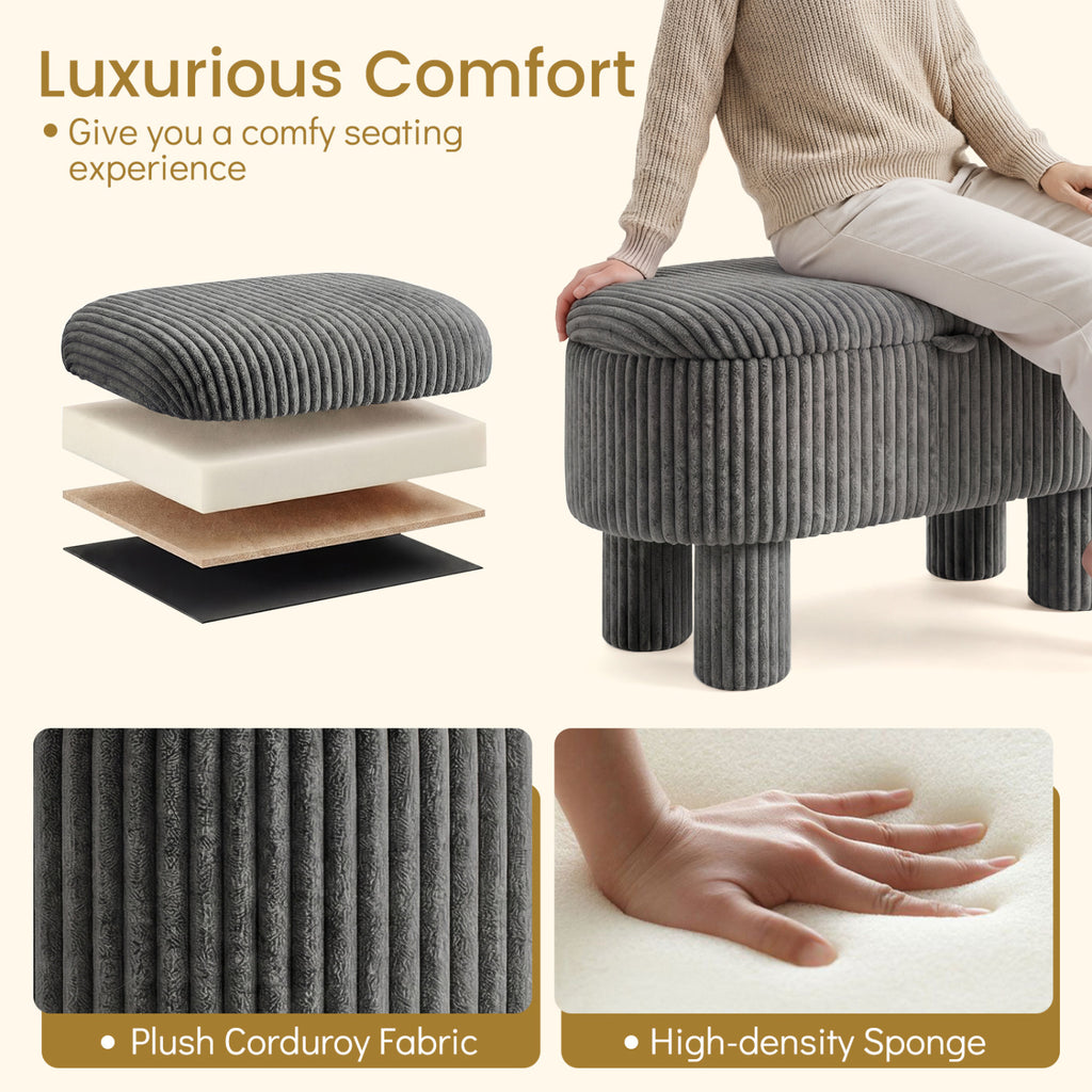 42 Inch Storage Ottoman Bench Corduroy - Gray