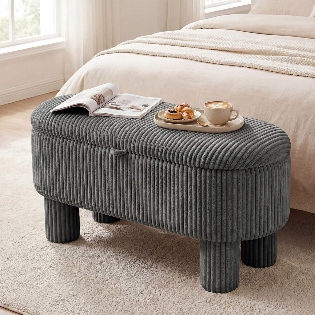 42 Inch Storage Ottoman Bench Corduroy - Gray